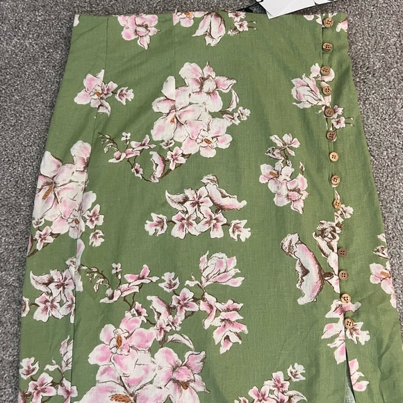 1 day sale! $15! NWT Zara Linen Blend Skirt Green Floral Size Small  3271/781 - Picture 7 of 15